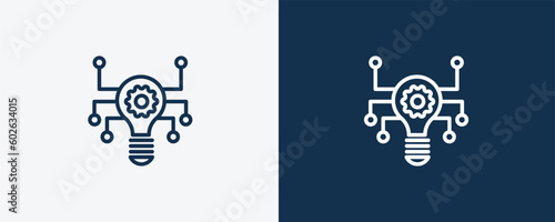 technology icon. Outline technology icon from technology collection. Linear vector isolated on white and dark blue background. Editable technology symbol.