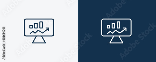 seo monitoring icon. Outline seo monitoring icon from information technology collection. Linear vector isolated on white and dark blue background. Editable seo monitoring symbol.