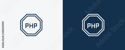 programming language icon. Outline programming language icon from information technology collection. Linear vector isolated on white and dark blue background. Editable programming language symbol.