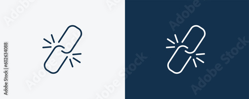 broken link icon. Outline broken link icon from information technology collection. Linear vector isolated on white and dark blue background. Editable broken link symbol.