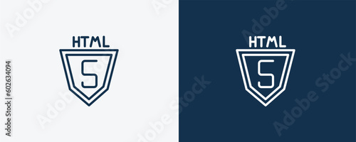 html5 icon. Outline html5 icon from information technology collection. Linear vector isolated on white and dark blue background. Editable html5 symbol.
