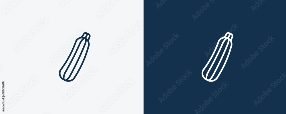 zucchini icon. Outline zucchini icon from vegetables and fruits collection. Linear vector isolated on white and dark blue background. Editable zucchini symbol. zucchini icon. Outline zucchini icon from vegetables and fruits collection. Linear vector isolated on white and dark blue background. Editable zucchini symbol.