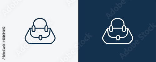 woman bag icon. Outline woman bag icon from fashion and things  collection. Linear vector isolated on white and dark blue background. Editable woman bag symbol.