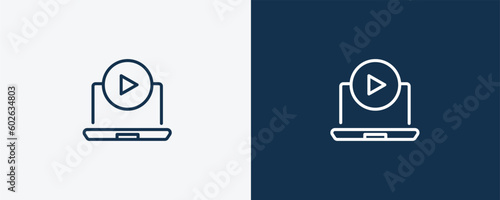 tutorial icon. Outline tutorial icon from distance learning collection. Linear vector isolated on white and dark blue background. Editable tutorial symbol..