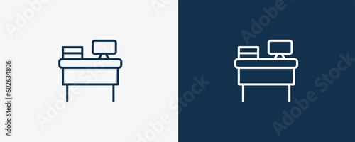 workspace icon. Outline workspace icon from distance learning collection. Linear vector isolated on white and dark blue background. Editable workspace symbol..