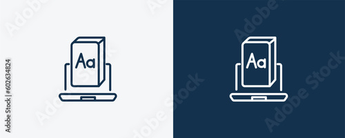digital book icon. Outline digital book icon from distance learning collection. Linear vector isolated on white and dark blue background. Editable digital book symbol..