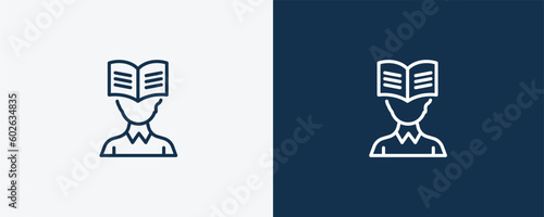 self-learning icon. Outline self-learning icon from distance learning collection. Linear vector isolated on white and dark blue background. Editable self-learning symbol..