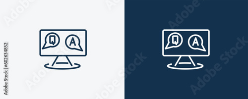qa icon. Outline qa icon from distance learning collection. Linear vector isolated on white and dark blue background. Editable qa symbol..