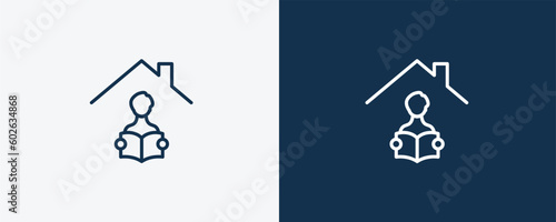 homework icon. Outline homework icon from distance learning collection. Linear vector isolated on white and dark blue background. Editable homework symbol..