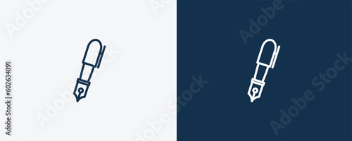 fountain pen icon. Outline fountain pen icon from distance learning collection. Linear vector isolated on white and dark blue background. Editable fountain pen symbol..