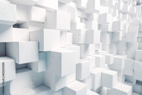 Random shifted white cube boxes block background. White abstract cubes background. Generative AI