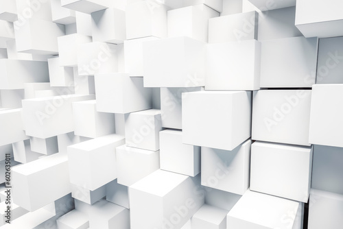 Random shifted white cube boxes block background. White abstract cubes background. Generative AI