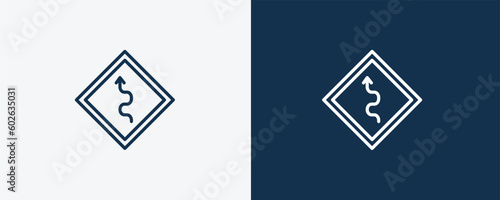 curvy road ahead icon. Outline curvy road ahead icon from user interface collection. Linear vector. Editable curvy road ahead symbol can be used web and mobile