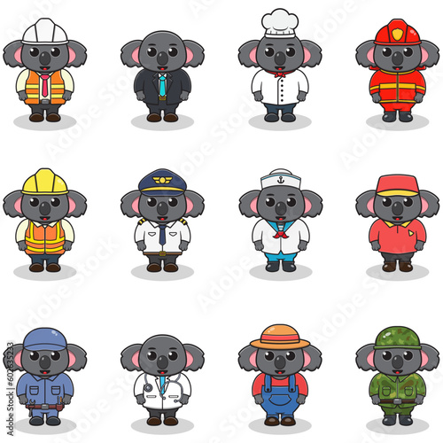 Photography Vector set of cute Koala with different professions