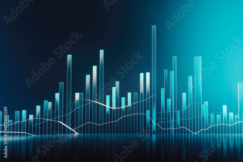 Wide screen abstract financial chart with uptrend line. Generative AI