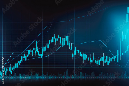 Wide screen abstract financial chart with uptrend line. Generative AI