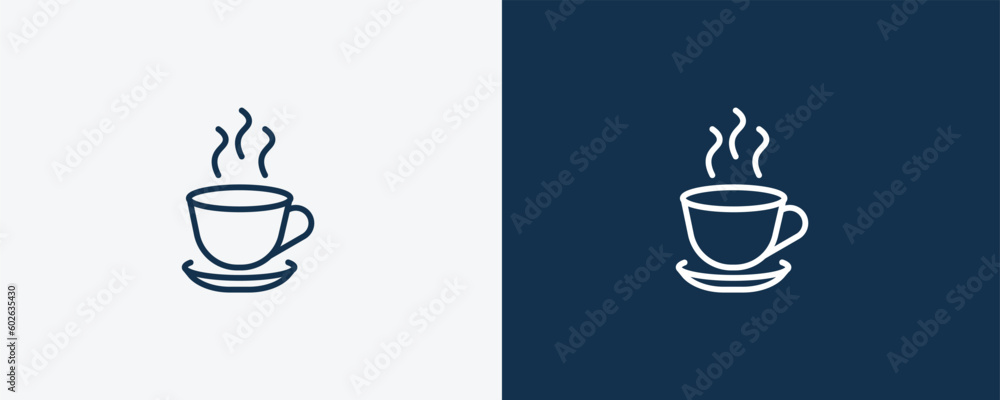 cup of hot coffee icon. Outline cup of hot coffee icon from tools and utensils collection. Linear vector. Editable cup of hot coffee symbol can be used web and mobile - obrazy, fototapety, plakaty 