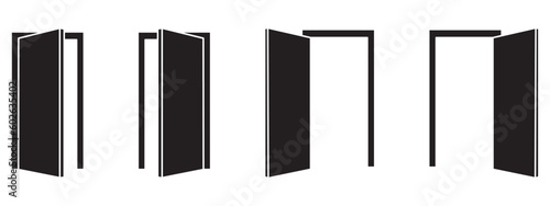 Door icons set. Open, close and ajar door. Doors collection.