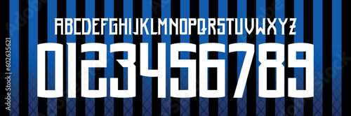 font vector team 2018 - 2019 kit sport style font. football style font with lines and points inside.Internazionale Nerazzurri. inter milan font. sports style letters and numbers for soccer team photo