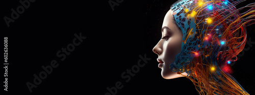 Portrait of female AI robot. Generative AI