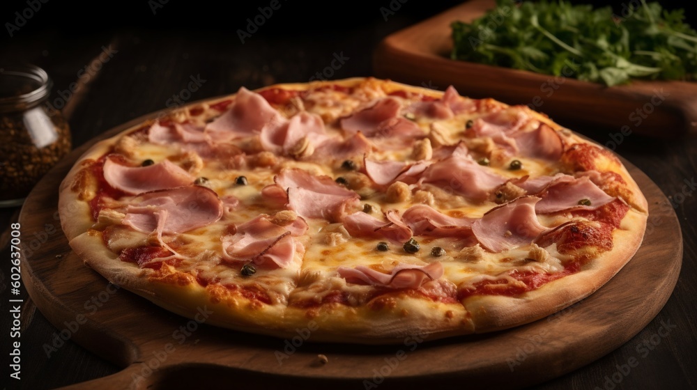 A hot ham pizza. Generative ai