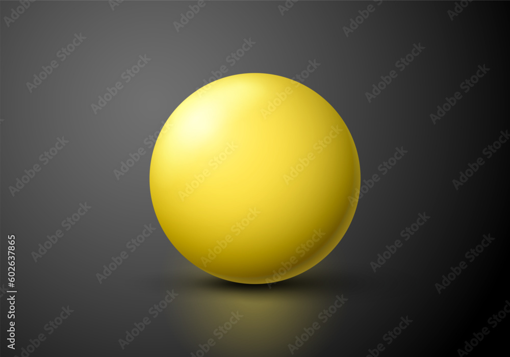 Yellow ball. Sphere on a dark background. Vector for your graphic design.