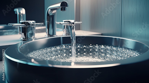 washbasin and faucet with water drop at home Generative AI