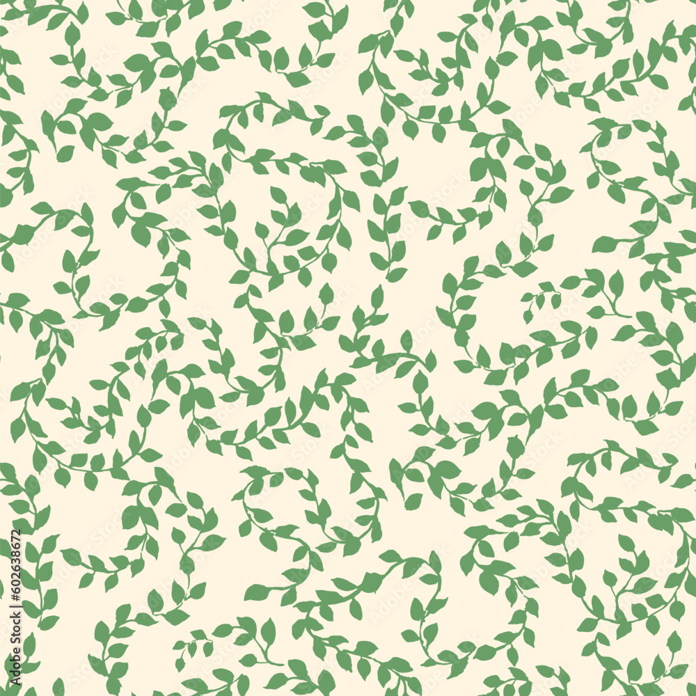 Seamless pattern of tree branches with small green leaves interwoven in an ornament Seamless pattern of tree branches with small green leaves interwoven in an ornament