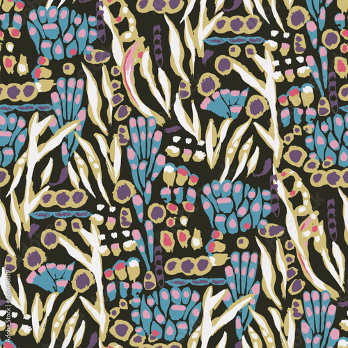 Abstract seamless pattern. gouache painting. tropical animal, spots ,paint brush strokes, exotic tiger lines