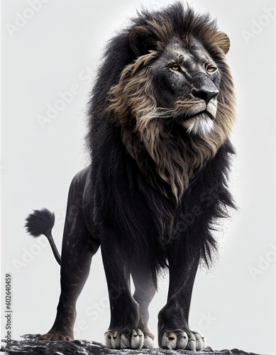 Black Lion isolated in white background, Generative Ai	