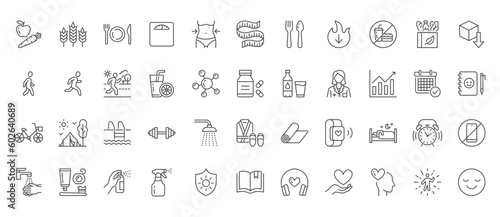 Photographie Healthy lifestyle line icons set