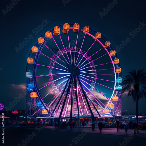 A Ferris wheel at night created with generative AI