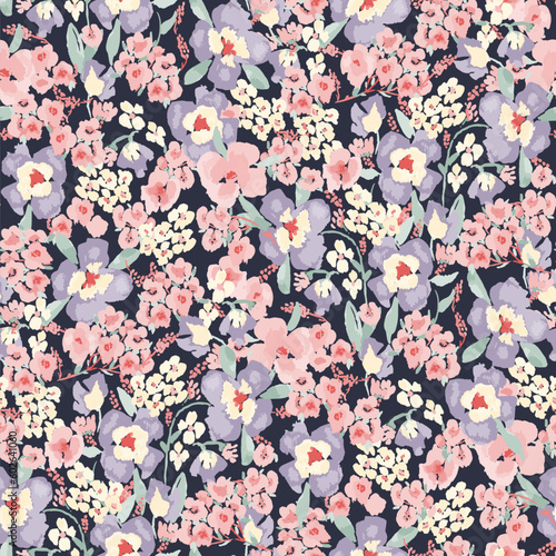bright contrast multicolored floral pattern with brush strokes of paint
