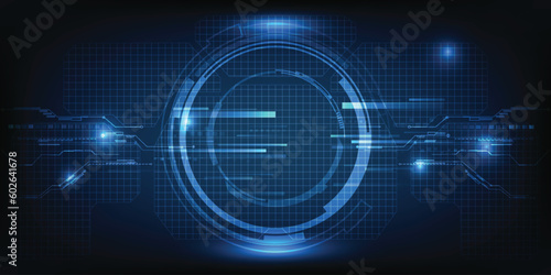 Vector illustrations of futuristic screen display for horizontal layout showcase with optic screen and digital element grid line circuit decor.Future digital innonvation and technolog concepts.