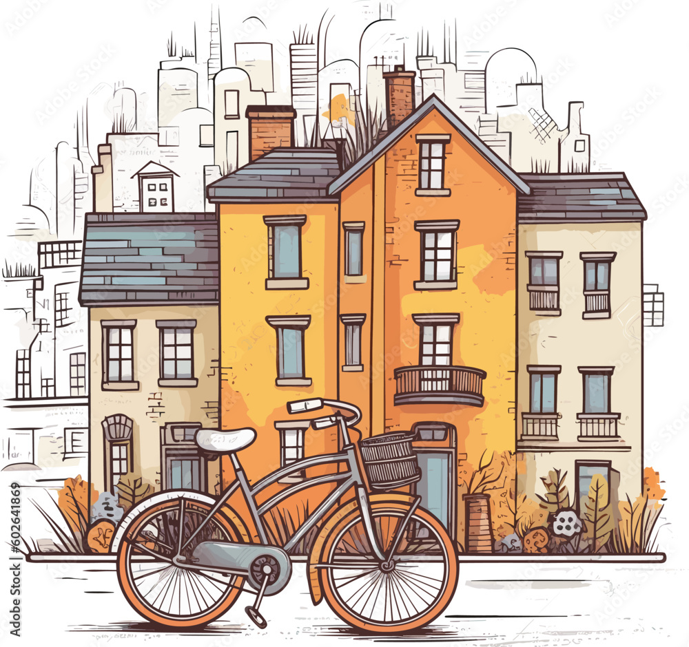 Bikes in the city cartoon illustration