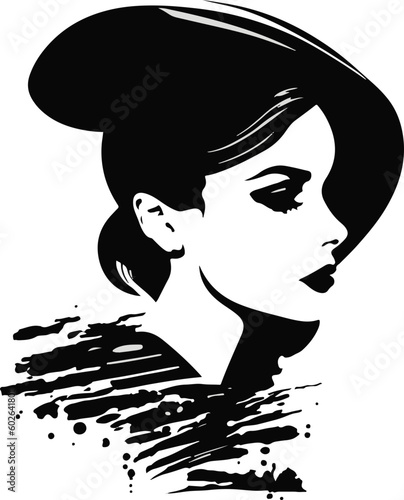 Fashionable, elegant woman. Icon. Silhouette. Portrait. Sketch. 