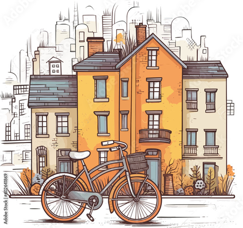 Bikes in the city cartoon illustration