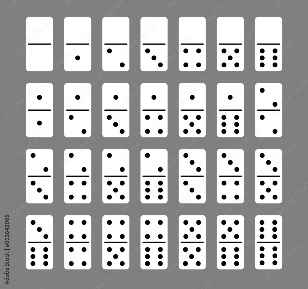 Image of chips from the popular game of dominoes on a white background 28 chips Image of chips from the popular game of dominoes on a white background 28 chips