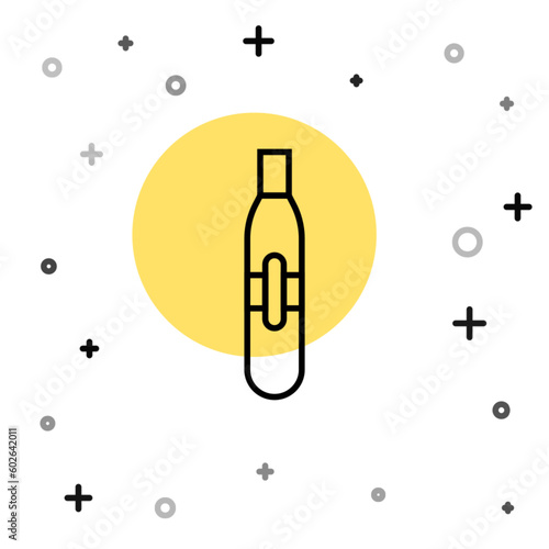 Black line Electronic cigarette icon isolated on white background. Vape smoking tool. Vaporizer Device. Random dynamic shapes. Vector