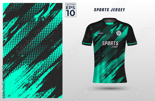 T-shirt sport jersey design template with abstract grunge halftone pattern background. Sport uniform in front view. Tshirt mock up for sport club. Vector Illustration	