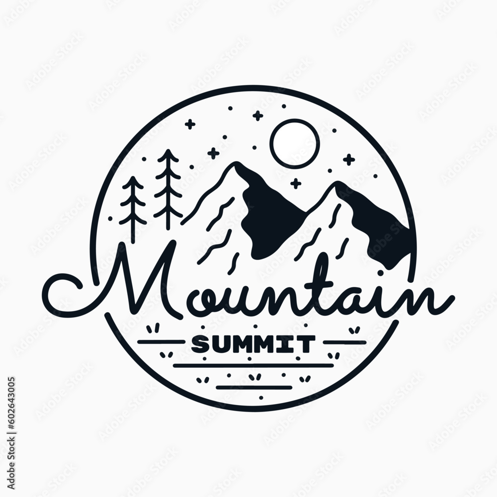 Mountain camping outdoor t shirt badge mono line vector illustration Mountain camping outdoor t shirt badge mono line vector illustration