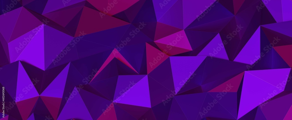 Purple polygonal triangle crystals background. Rough cuts with color gradient 3d render and geometric tracery. Futuristic landscape of pyramids with triangular slices Purple polygonal triangle crystals background. Rough cuts with color gradient 3d render and geometric tracery. Futuristic landscape of pyramids with triangular slices