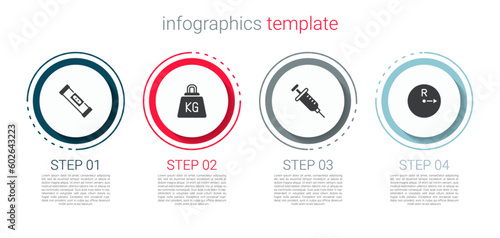 Set Construction bubble level, Weight, Syringe and Radius. Business infographic template. Vector