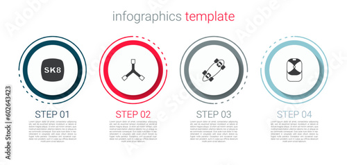 Set Skateboard, Y-tool, Longboard or skateboard and Baseball cap. Business infographic template. Vector