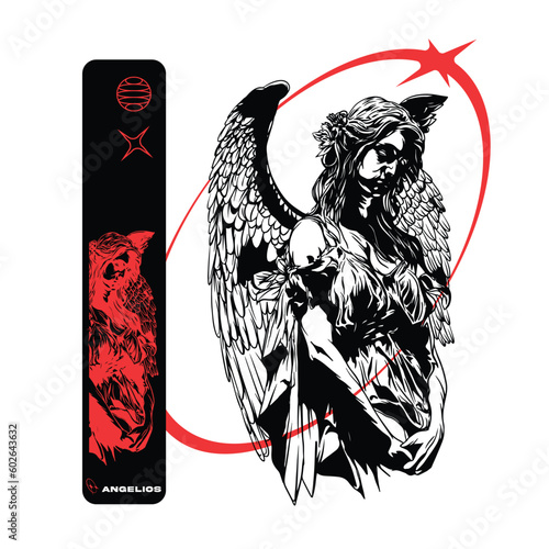 Lost Reality text with angel statue for t-shirt graphics, banner, fashion prints, slogan tees, stickers, flyer, posters and other creative use