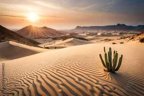 A lone cactus standing in a desert in sunlight - Generative AI Technology