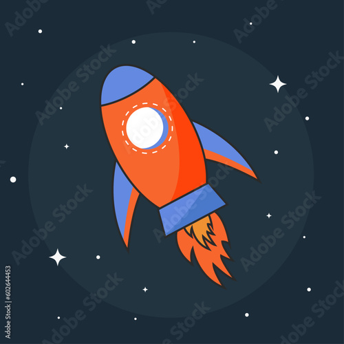 Vector illustration rocket cartoon flat style