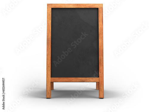 Board with wooden frame and chalkboard front view