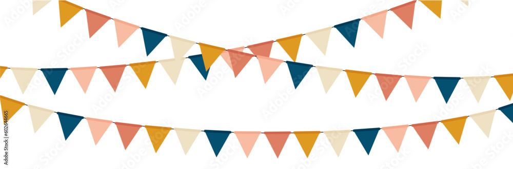 Fanions - Guirlande - Drapeaux - Triangles - Bannière festive et colorée pour la fête - Couleurs douces et harmonieuses
 - obrazy, fototapety, plakaty 