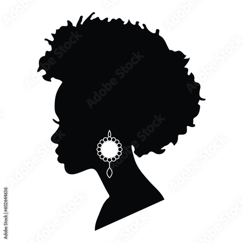 Vector Cameo of a beautiful black woman with an afro and earrings